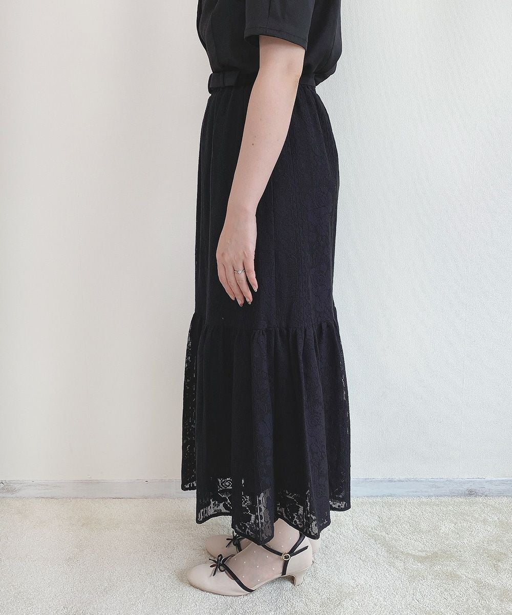 □ストライプレース切替ギャザースカート/an another angelus