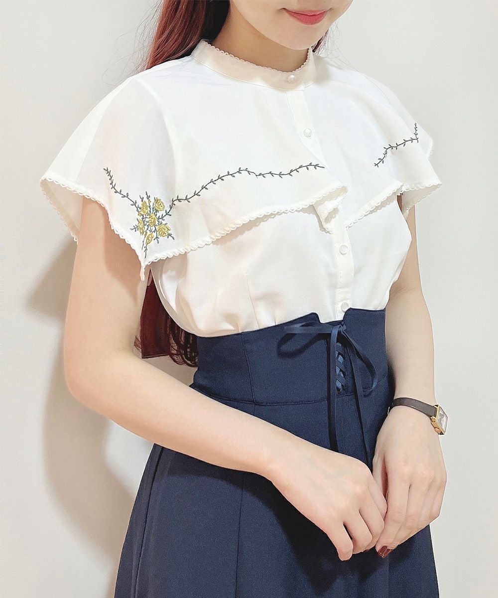 スクエアケープ衿ローズ刺繍ブラウス/an another angelus [42BF02f019