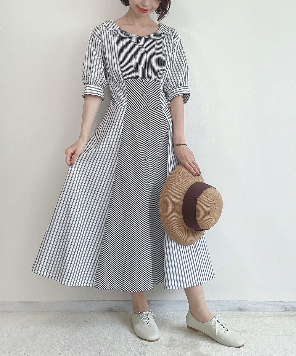 □ランダムストライプ開衿シャツワンピース/an another angelus
