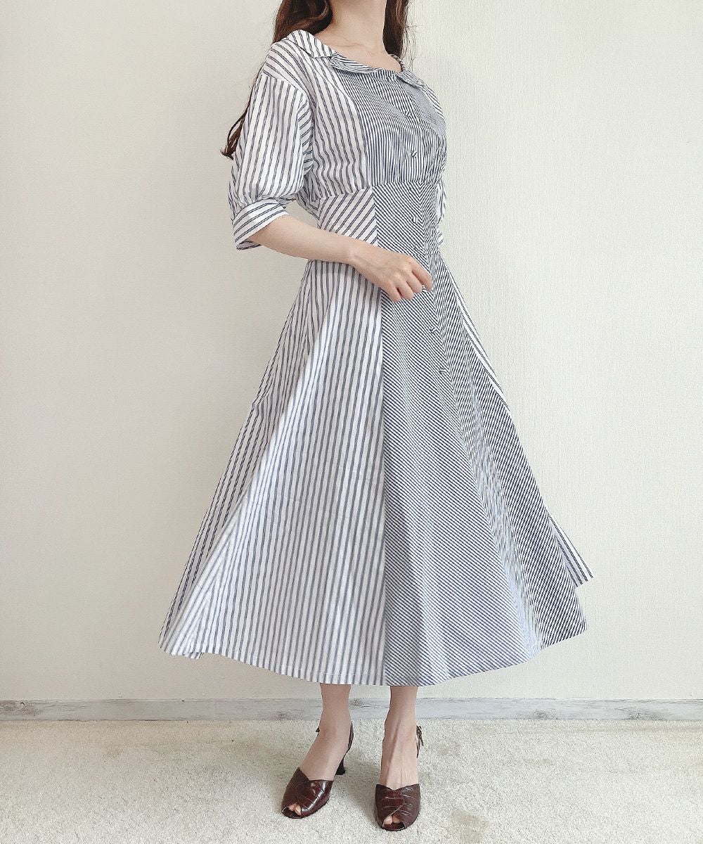 □ランダムストライプ開衿シャツワンピース/an another angelus
