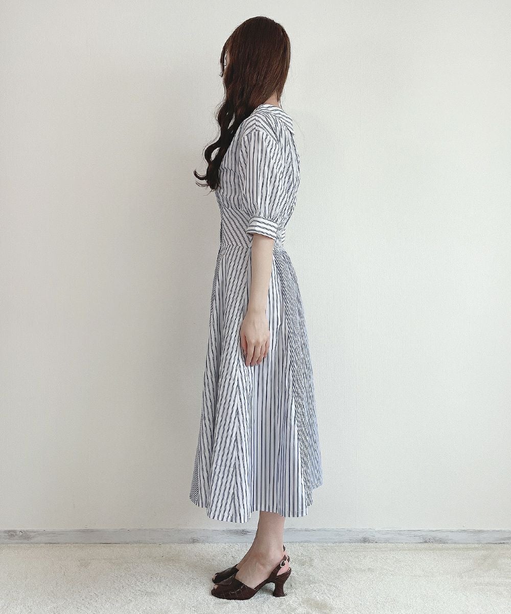 □ランダムストライプ開衿シャツワンピース/an another angelus