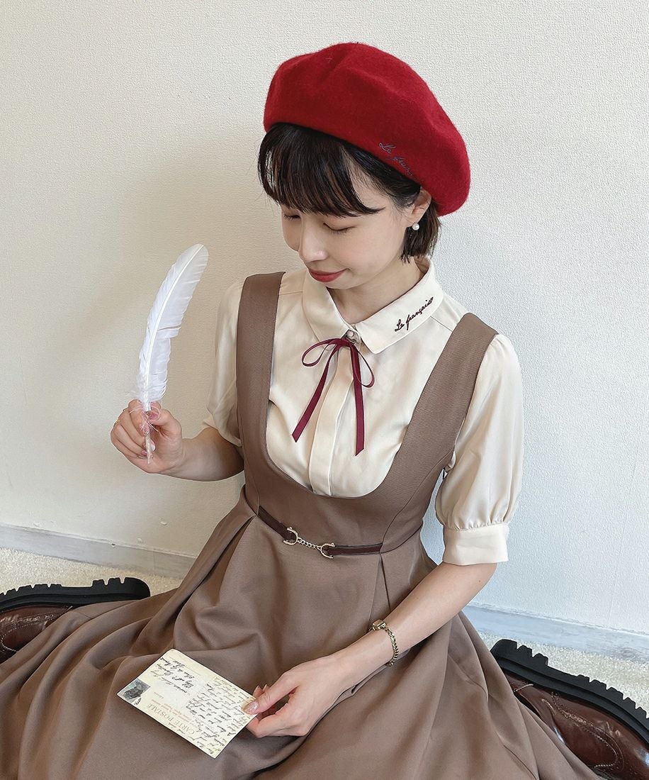 【希少✨】 フード付き　ピコフリル ブラウス リボン　タック　ポケットロゴ　刺繍 リボンタイ付きロゴ刺繍衿ブラウス/F i.n.t [43AF02h005] | F i.n.t