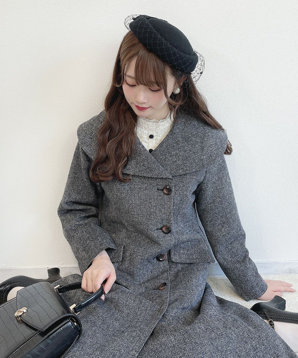 サイドビッグカラーツイードコート/an another angelus [43BD03j006