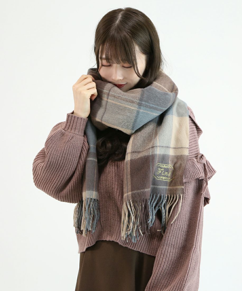 フレーム刺繍入りチェックストール/F i.n.t [43AB09a008] | F i.n.t