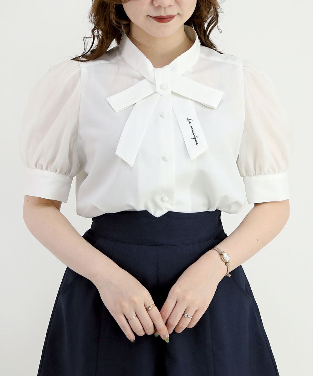 シアースリーブロゴ刺繍ボウタイブラウス/F i.n.t [45AF02h003] | F