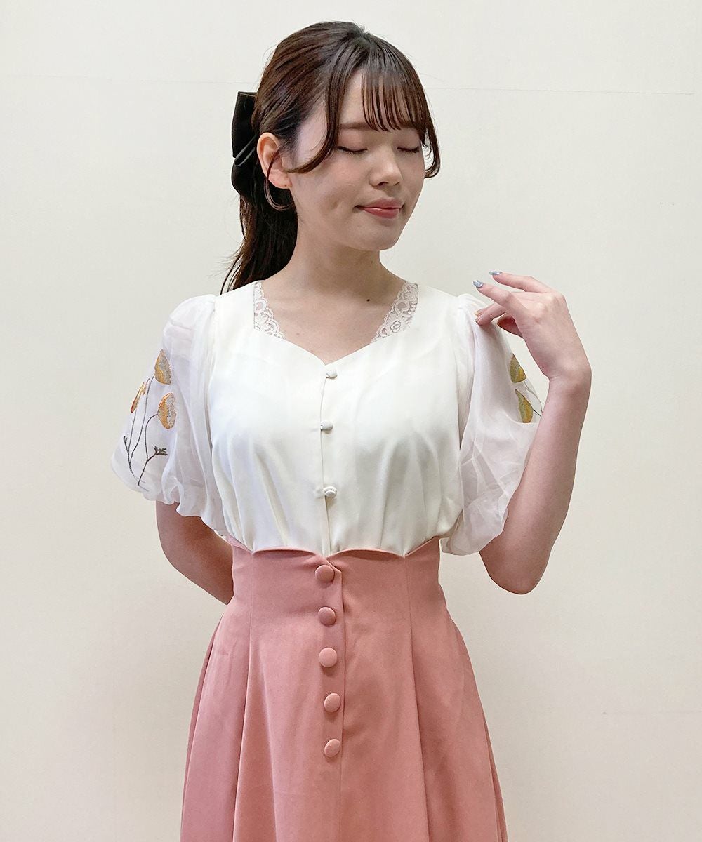 ポピー刺繍シアーバルーンスリーブブラウス/F i.n.t [45AF02h005] | F