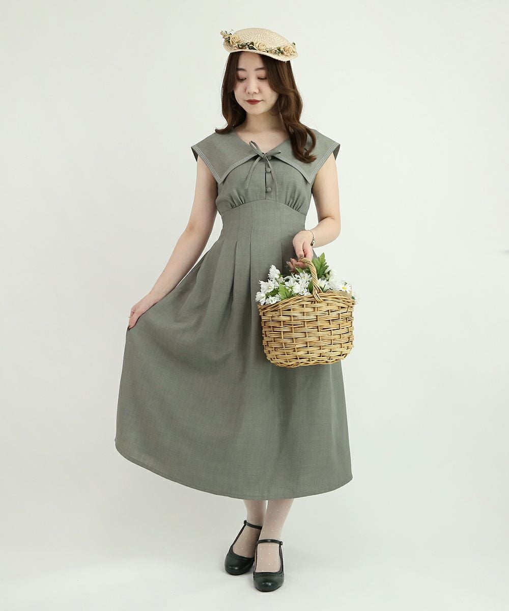 ＼anuans❤︎早い者勝ち／ 美品 コルセットデザインワンピース カーキ ビッグカラーコルセットタックワンピース/an another angelus