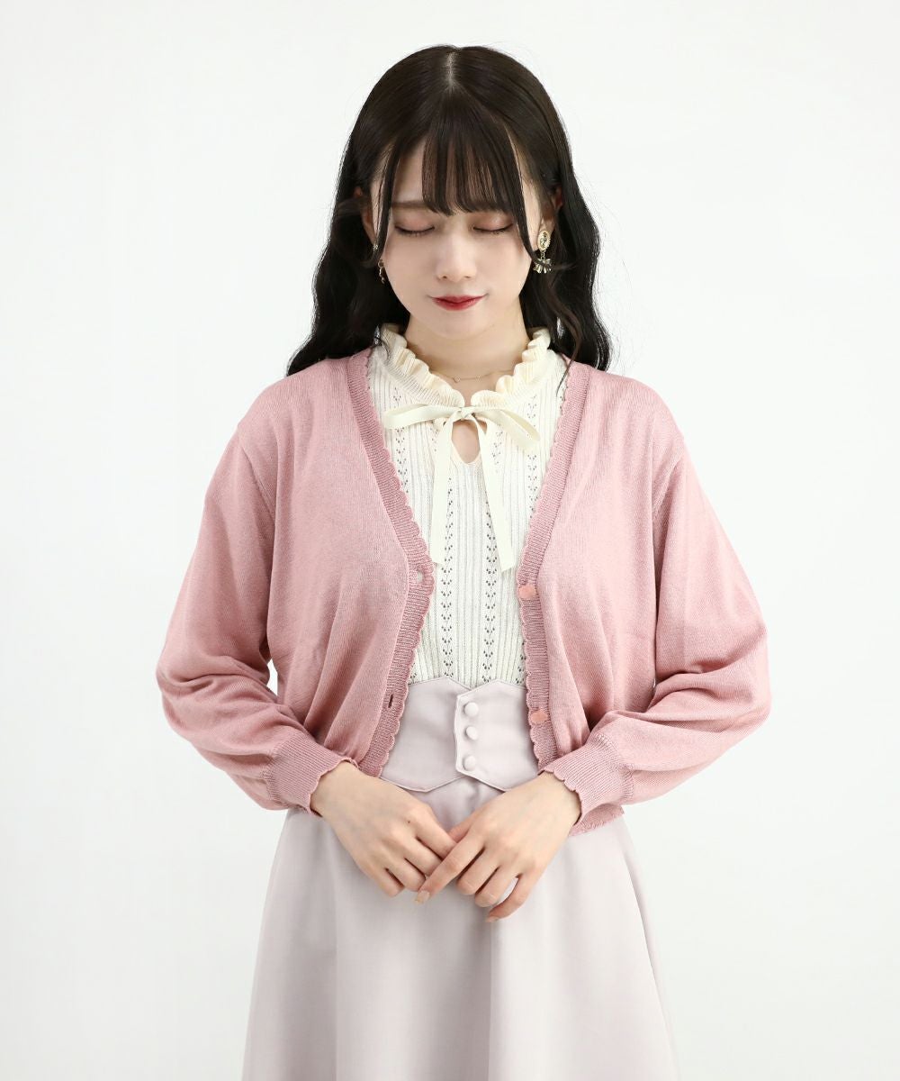 VIALE MANO ピンク カーディガン 花のブローチ付き 宮本茉由さん着用】GLOW CORSAGE KNIT ニットカーディガン