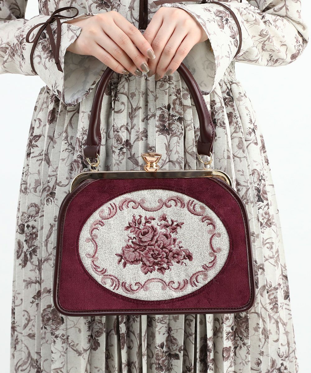 フレームローズ刺繍がま口バッグ/an another angelus [47BC05a004] | F