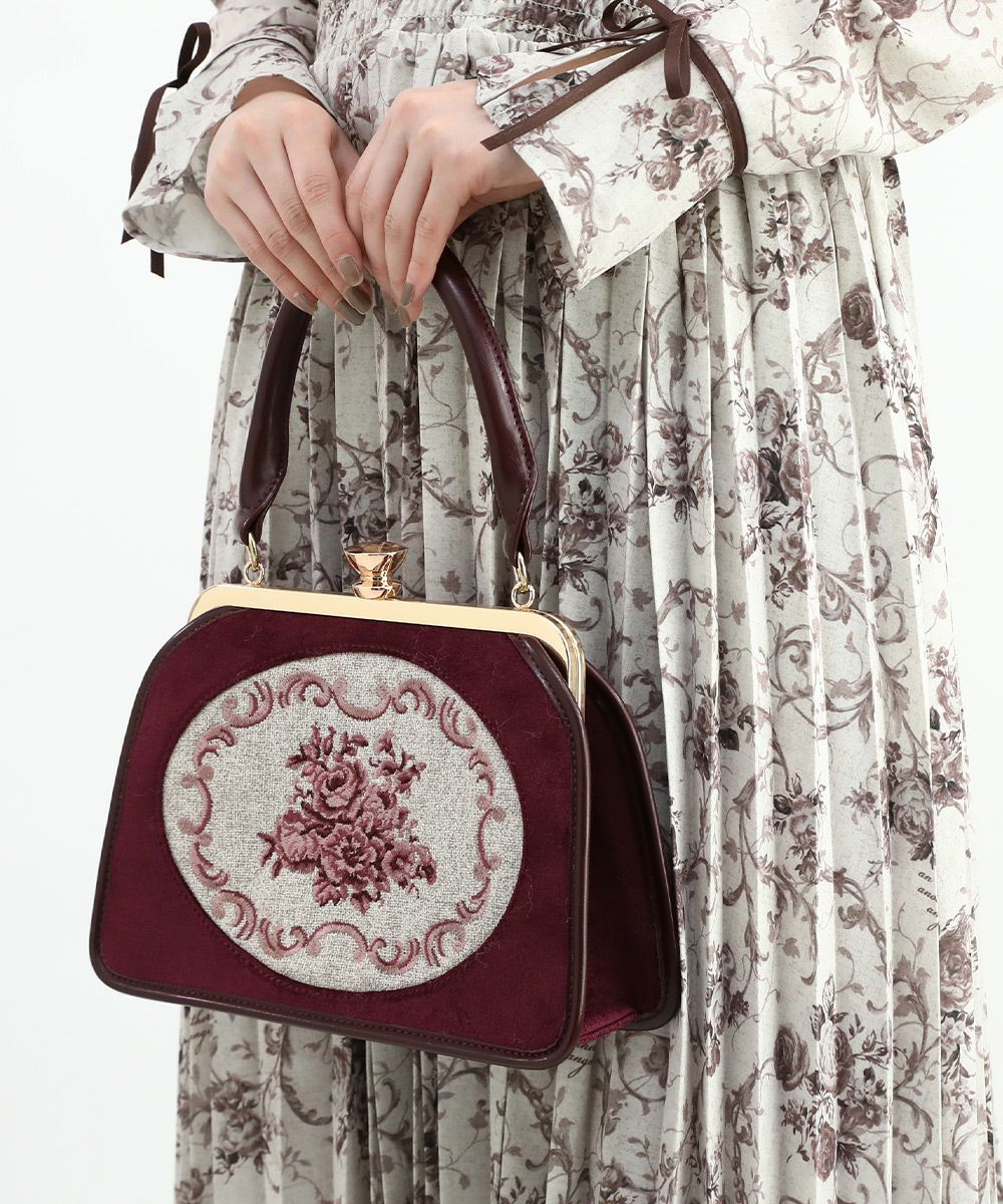 フレームローズ刺繍がま口バッグ/an another angelus [47BC05a004] | F