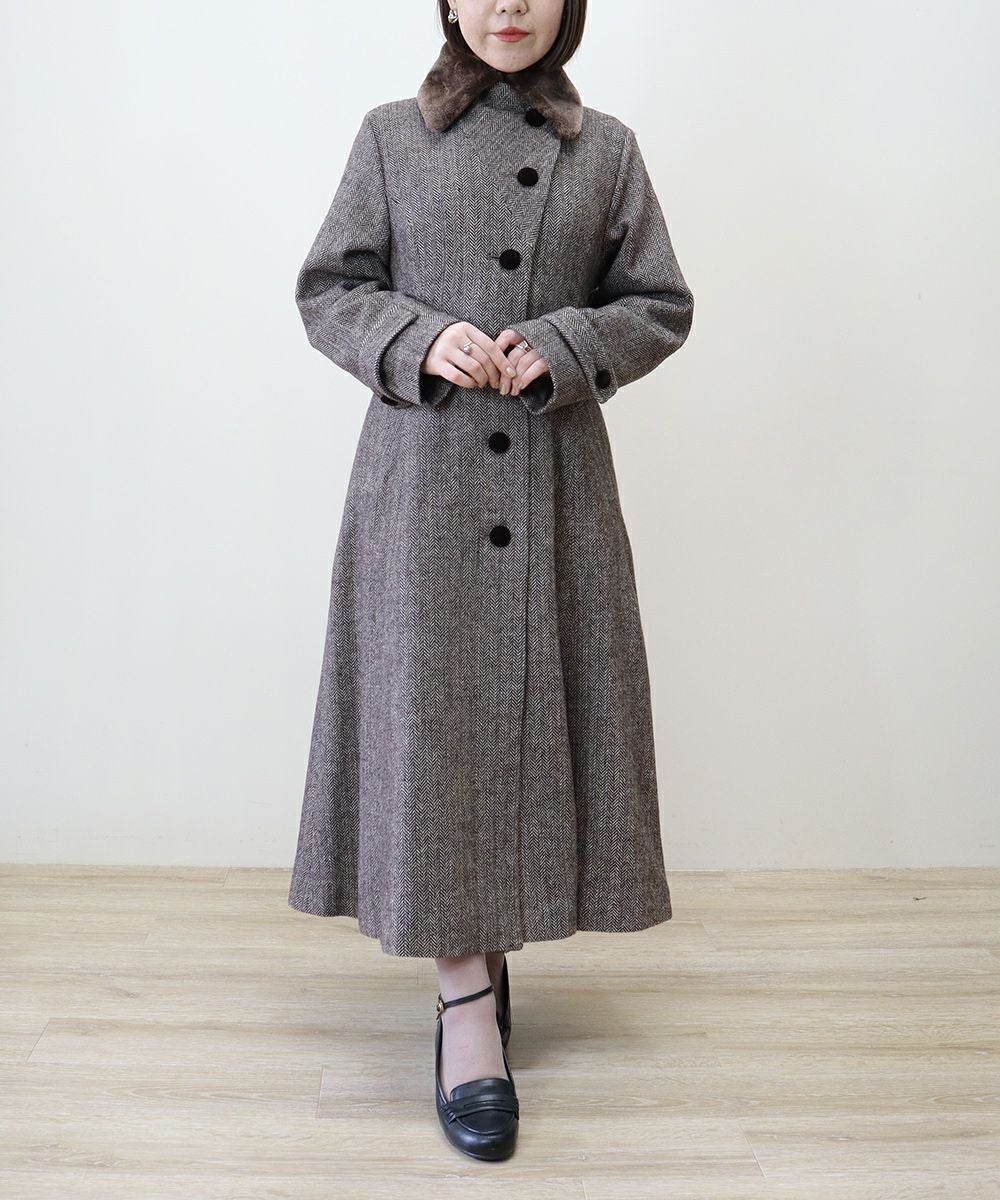 ファー衿付きヘリンボーンコート/an another angelus [47BD03j001] | F