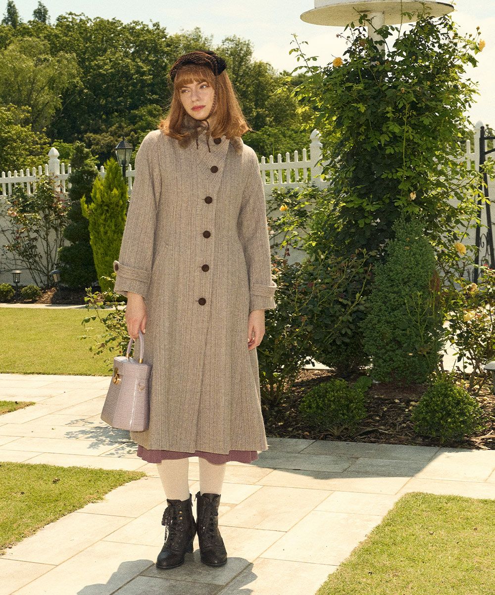 ファー衿付きヘリンボーンコート/an another angelus [47BD03j001] | F