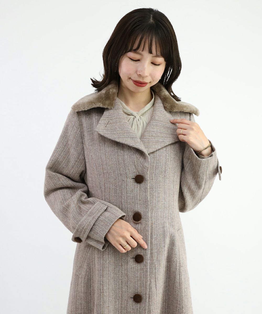 ファー衿付きヘリンボーンコート/an another angelus [47BD03j001] | F