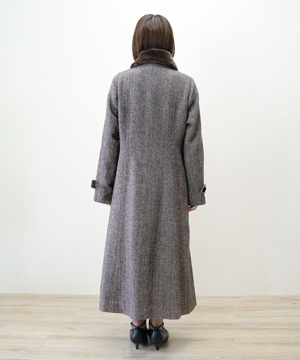 ファー衿付きヘリンボーンコート/an another angelus [47BD03j001] | F
