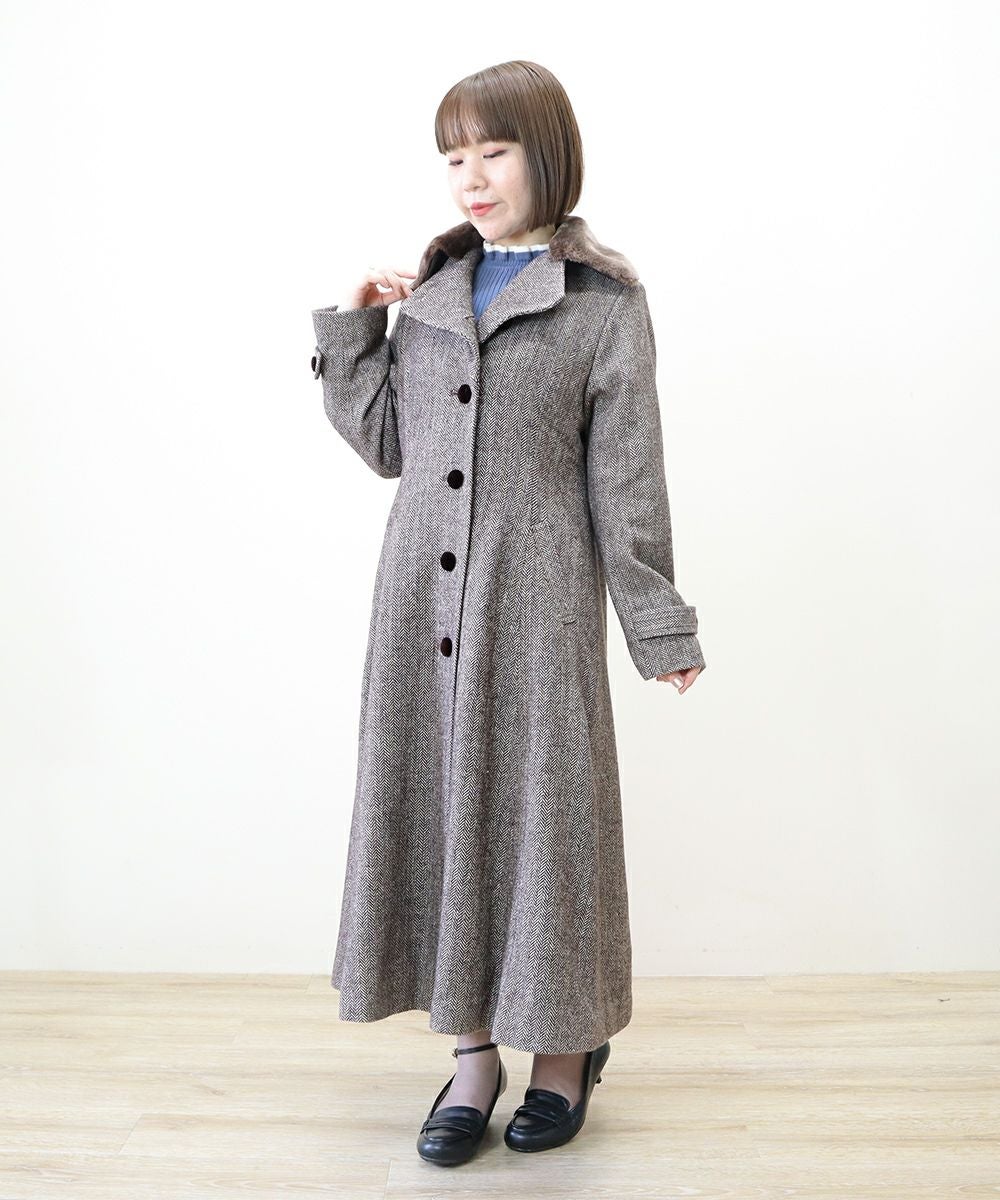 ファー衿付きヘリンボーンコート/an another angelus [47BD03j001] | F