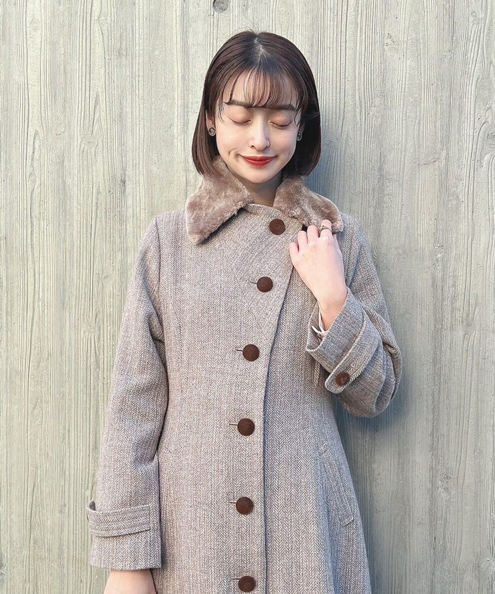 ファー衿付きヘリンボーンコート/an another angelus [47BD03j001] | F