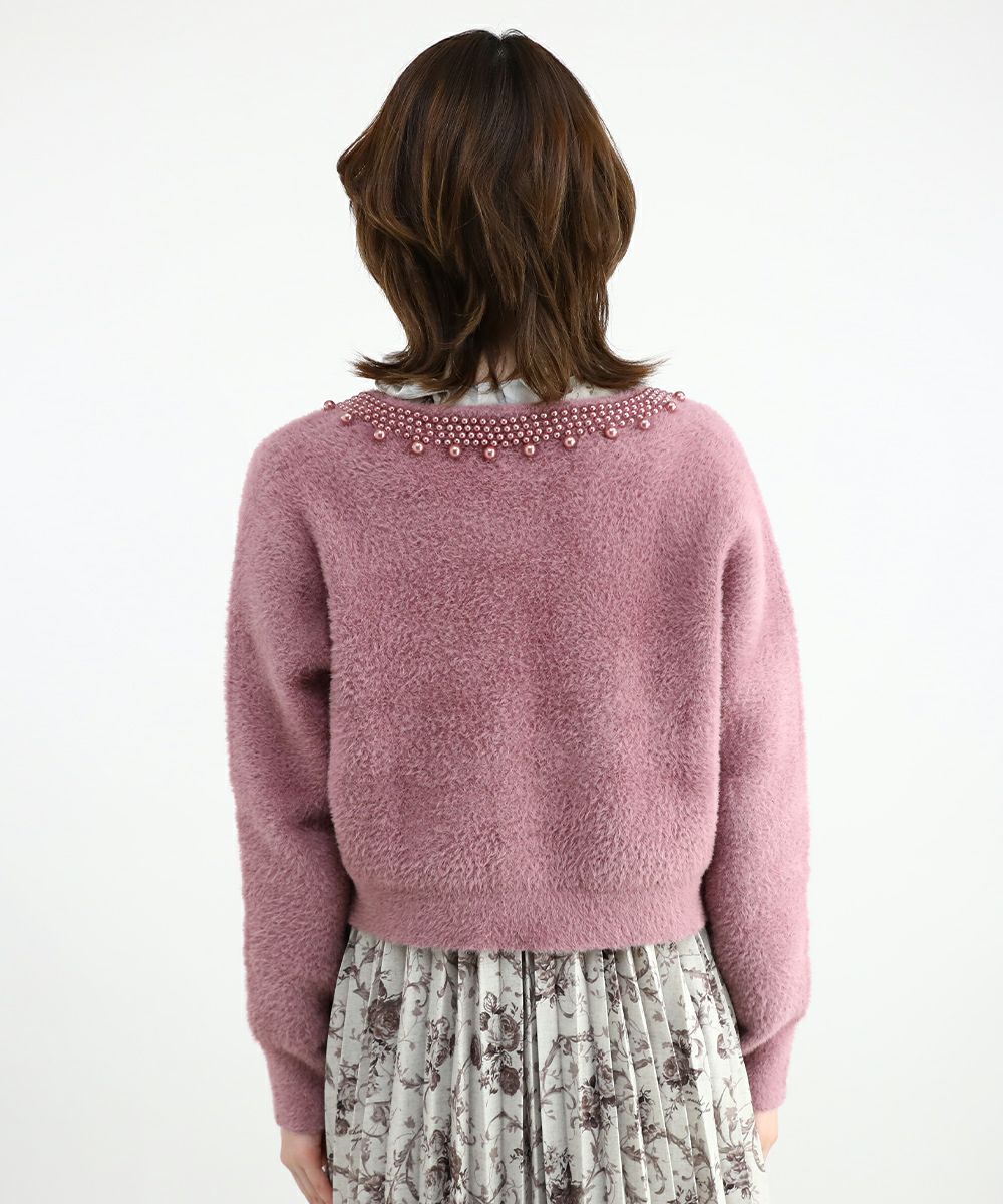新品ジャス♡襟ぐりパールアンゴラニット パール飾り・衿付き総針ニット/DoCLASSE