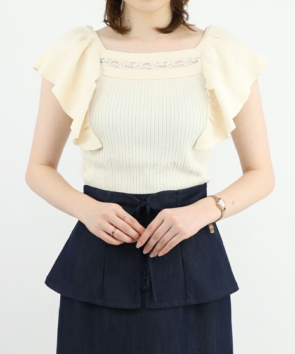 □フロントレース使いラッフルニットプルオーバー/an another angelus