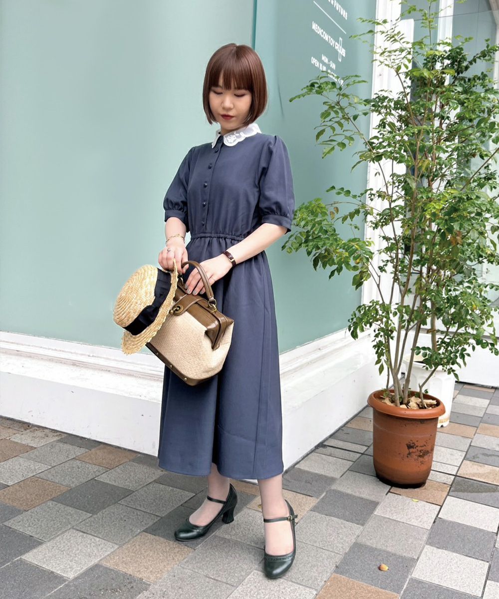 フィント　アンアナザーアンジェラス　ローズ刺繍オーガンジー衿ワンピース ローズ刺繍オーガンジー衿ワンピース/F i.n.t [47AE02h009] | F i.n.t