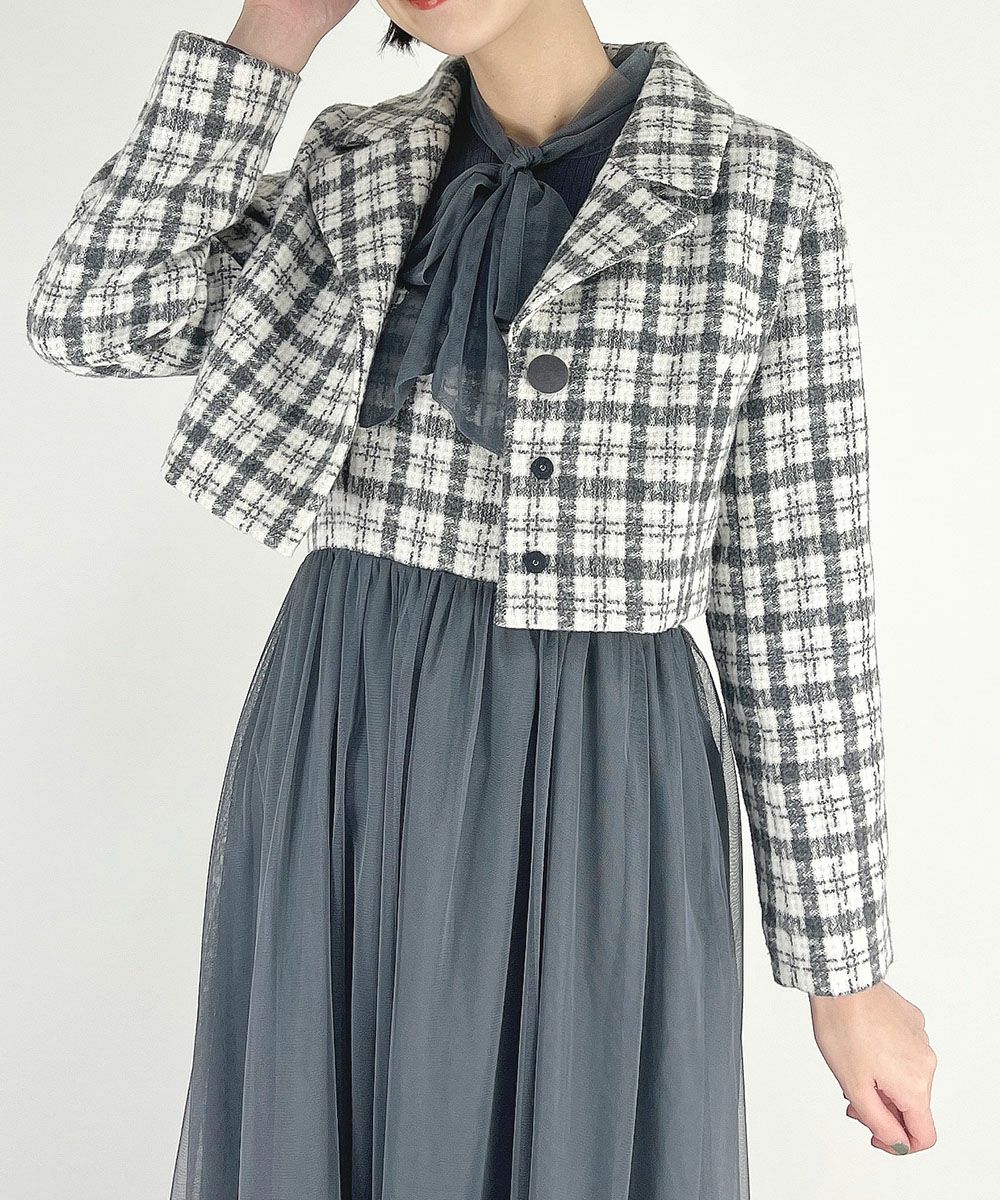 □ツイードチェックショートジャケット/an another angelus