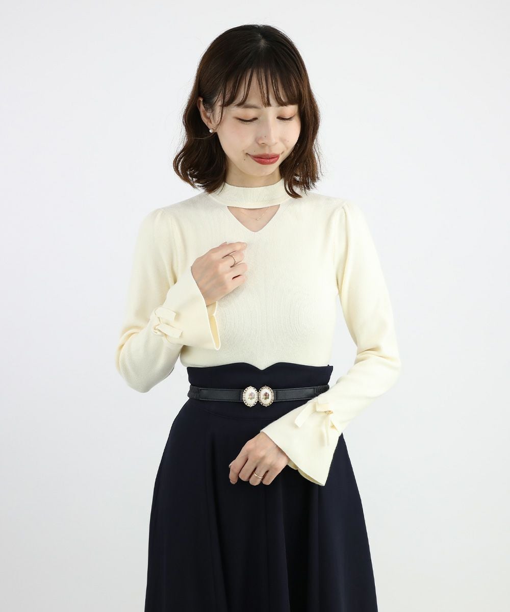 □袖口リボンチョーカーニットプルオーバー/an another angelus