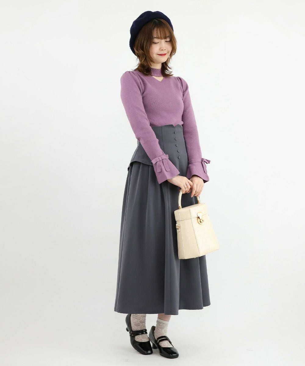 Schott613R グレー 　メルさん専用 □袖口リボンチョーカーニットプルオーバー/an another angelus