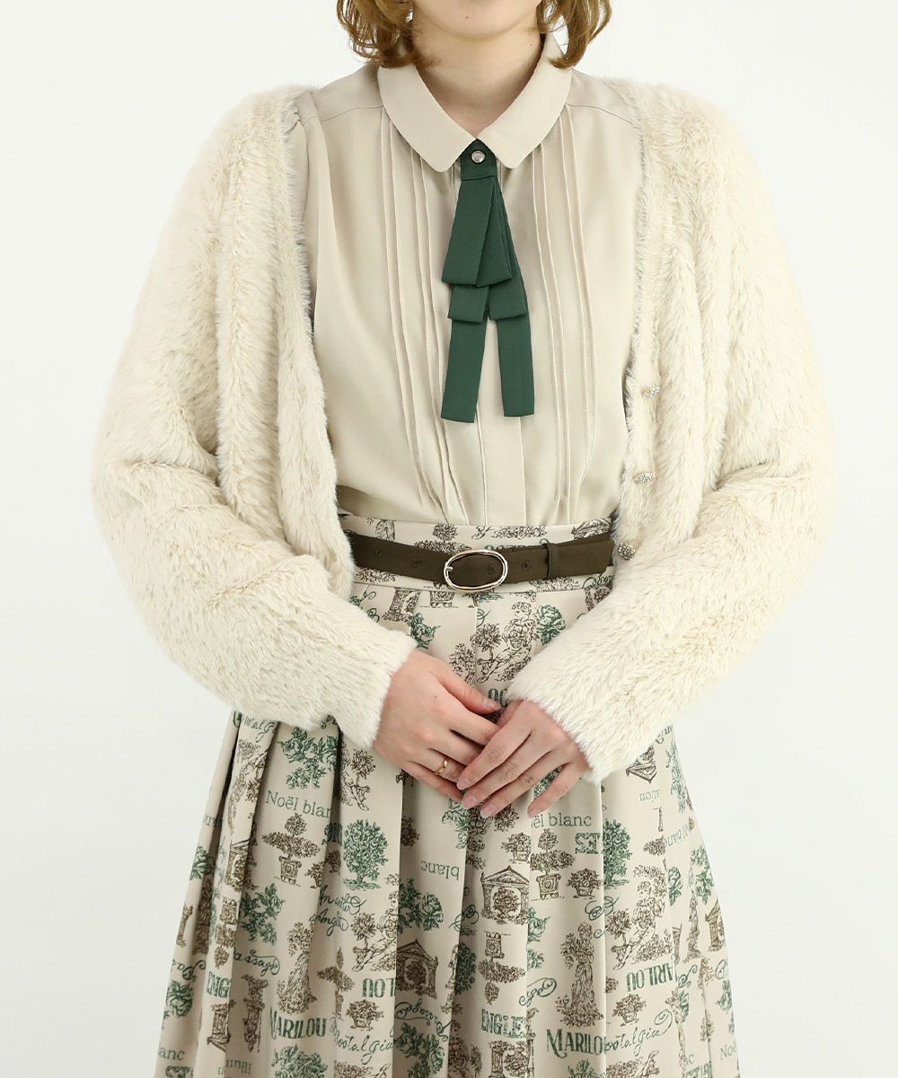 □ビジュー釦フェザーニットカーディガン/an another angelus