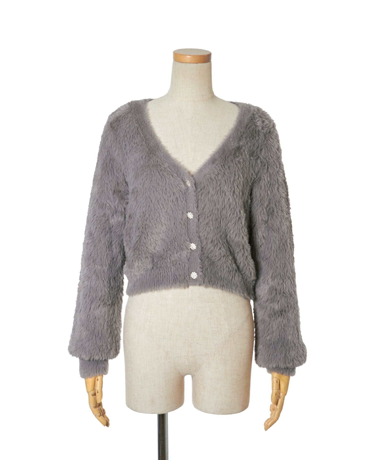 □ビジュー釦フェザーニットカーディガン/an another angelus