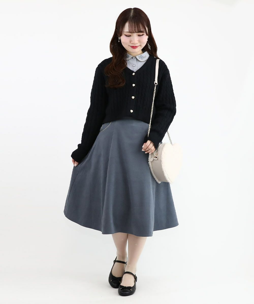 希少rare 16A/W ato ドレープ カーディガン 紺黒 46 ドッキング □ハート釦ケーブルニットカーディガン/F i.n.t [48AJ04j016] | F