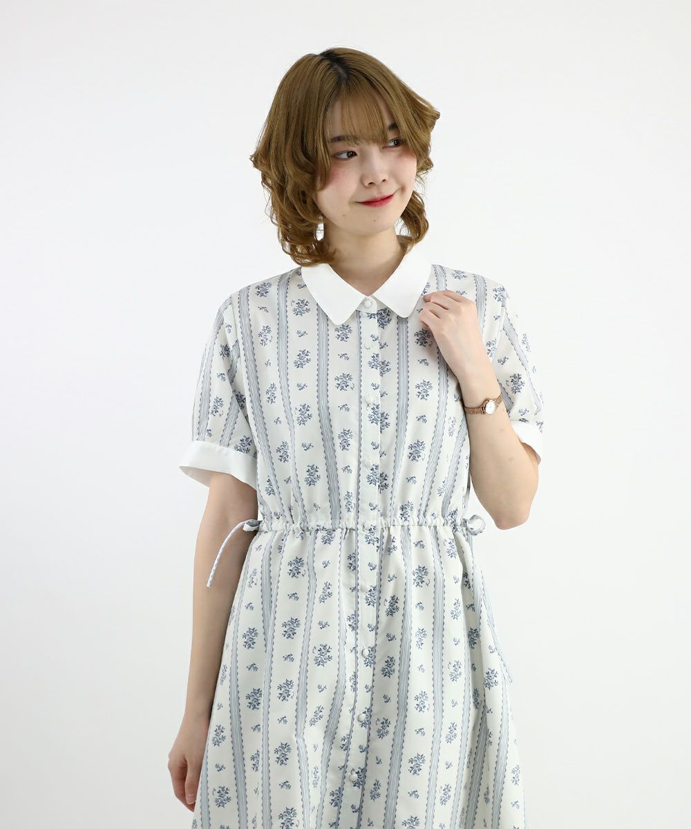 Fi.n.t ストライプ花柄ドロストシャツワンピース ストライプ花柄ドロストシャツワンピース/F i.n.t [49AE02h005] | F