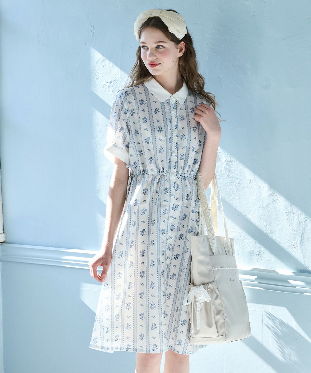 ストライプ花柄ドロストシャツワンピース/F i.n.t [49AE02h005] | F