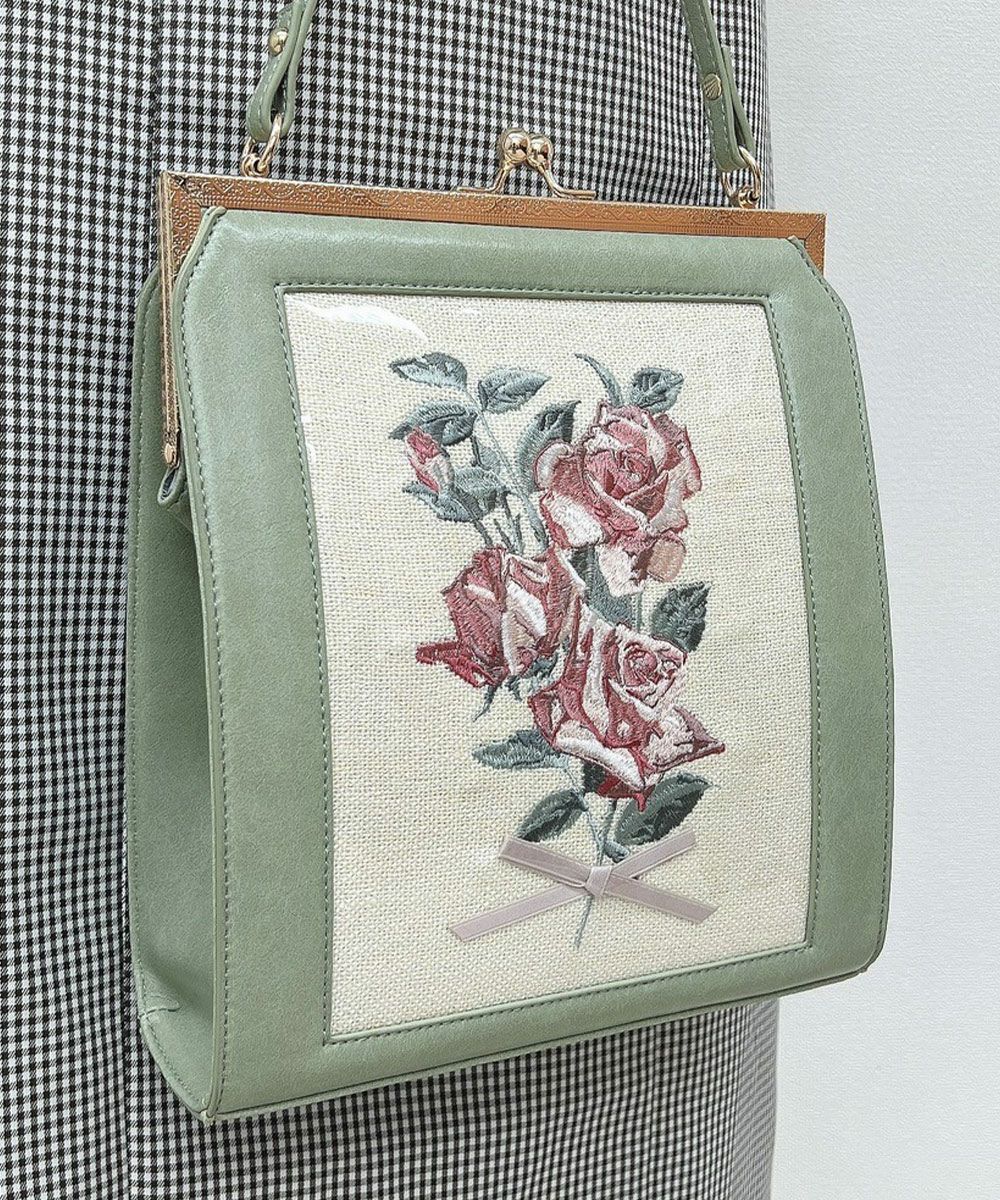 ローズ絵画刺繍がま口バッグ/an another angelus [49BC05a003] | F