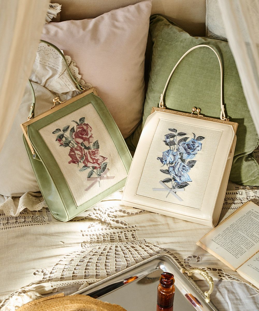 ローズ絵画刺繍がま口バッグ/an another angelus [49BC05a003] | F