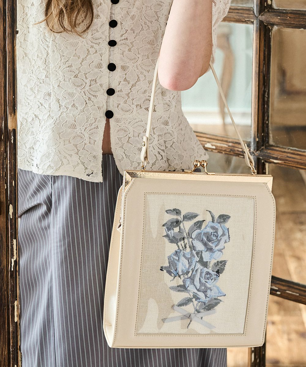 ローズ絵画刺繍がま口バッグ/an another angelus [49BC05a003] | F