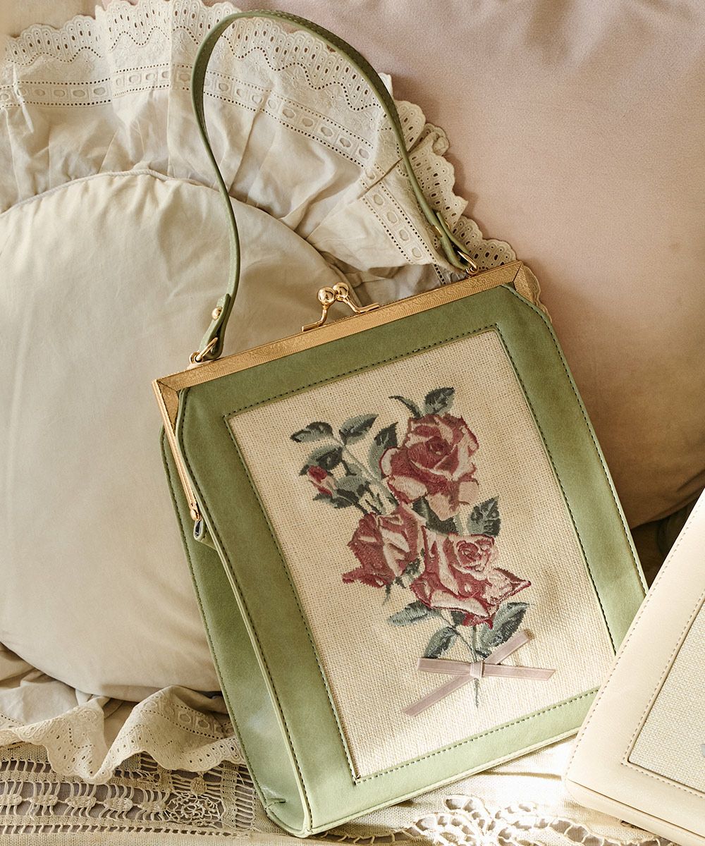 ローズ絵画刺繍がま口バッグ/an another angelus [49BC05a003] | F