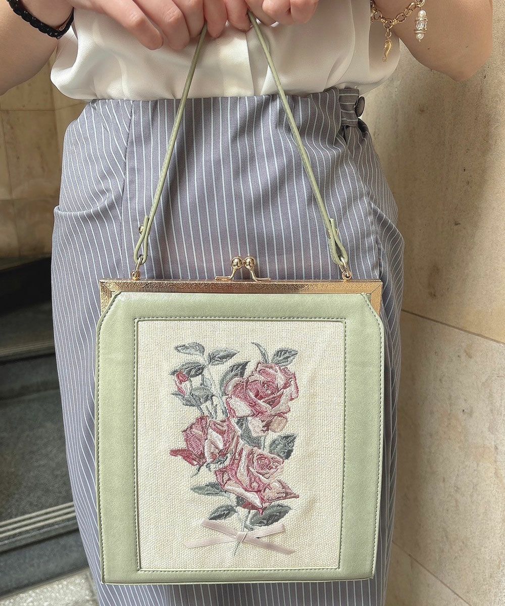 ローズ絵画刺繍がま口バッグ/an another angelus [49BC05a003] | F
