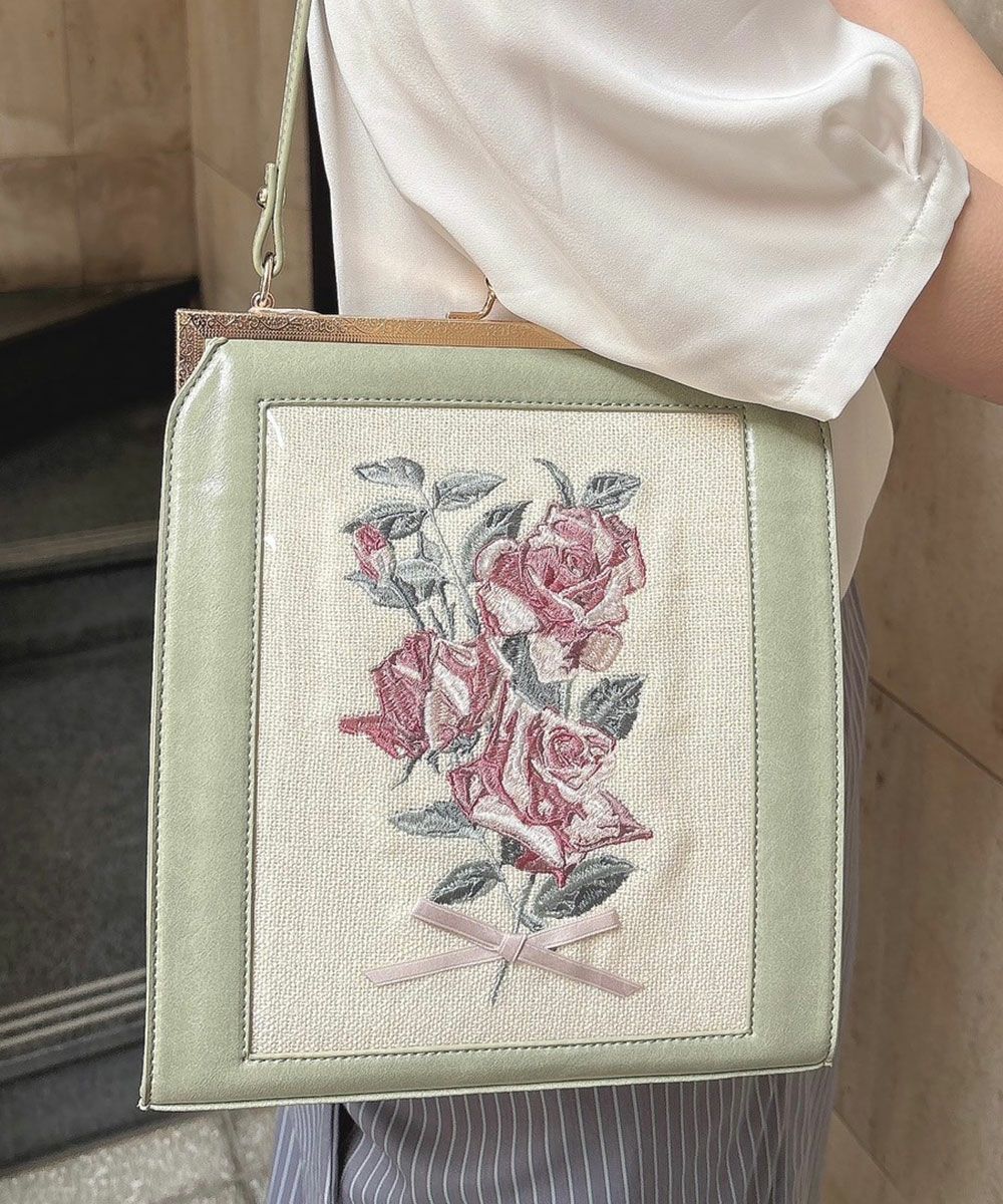 ローズ絵画刺繍がま口バッグ/an another angelus [49BC05a003] | F