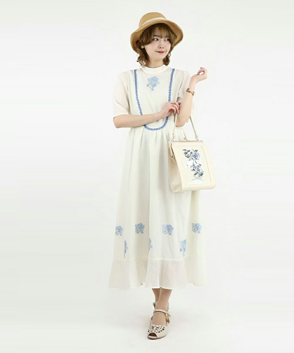 ネックレスヨーク切替花刺繍ワンピース/an another angelus