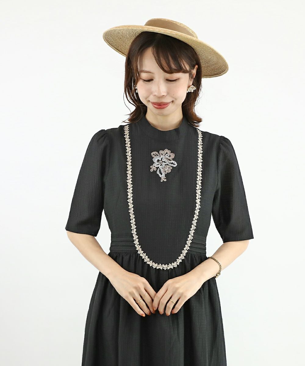 ネックレスヨーク切替花刺繍ワンピース/an another angelus