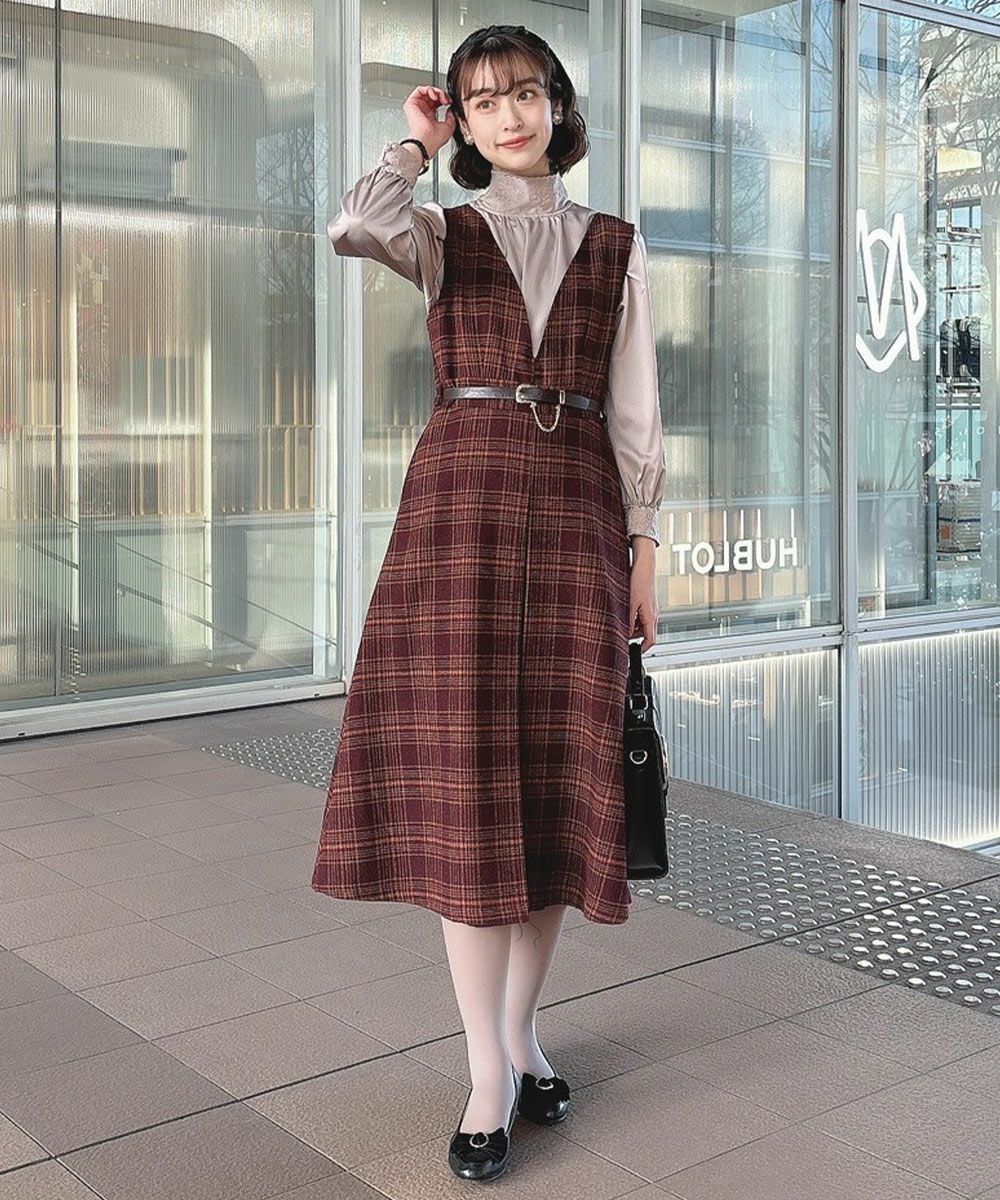 □チェーンバックルベルトチェック柄ジャンパースカート/an another