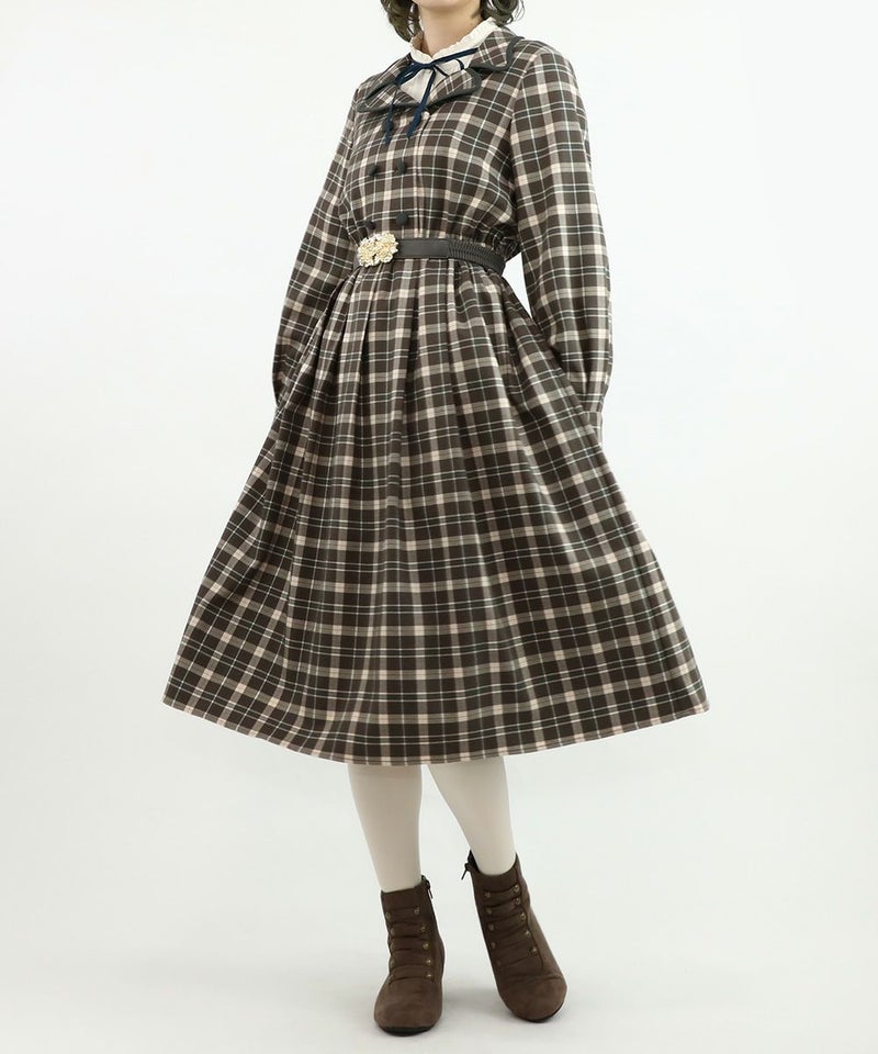 brown×green / 160cm / ブラウスとのレイヤード / ベルトアレンジ