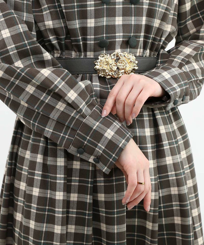 brown×green / 160cm / ブラウスとのレイヤード / ベルトアレンジ