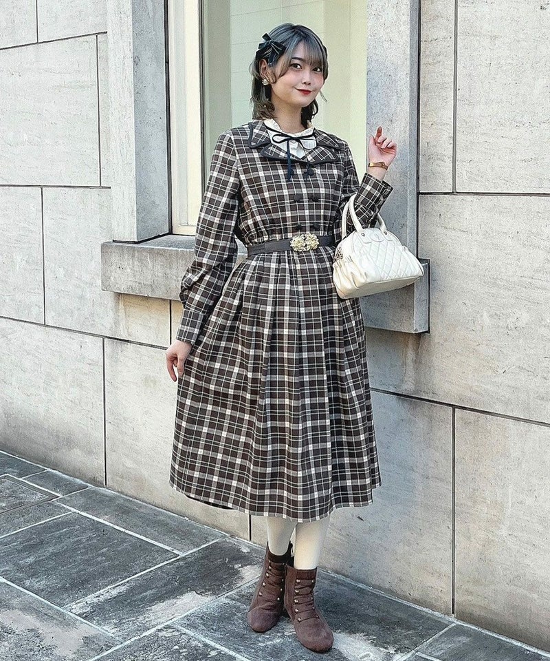 brown×green / 160cm / ブラウスとのレイヤード / ベルトアレンジ