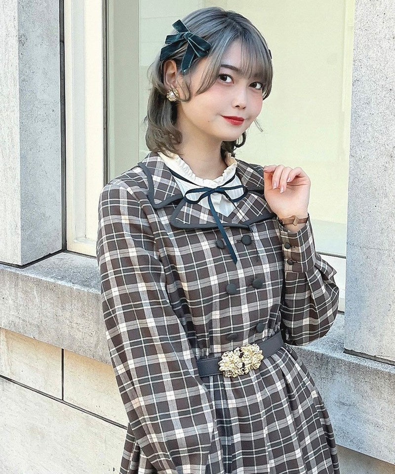 brown×green / 160cm / ブラウスとのレイヤード / ベルトアレンジ