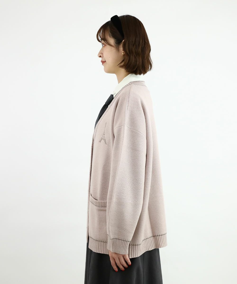 刺繍入り配色ステッチ使いニットカーディガン/F i.n.t [49AJ04j001