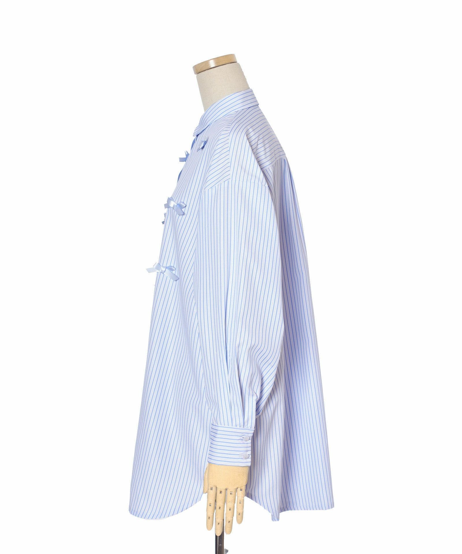 【新品】 エブリデイアイライク ストライプ ビッグシャツ 紺白 フリーサイズ プチリボンストライプビッグシャツ/F i.n.t [49AF01j006] | F i.n.t