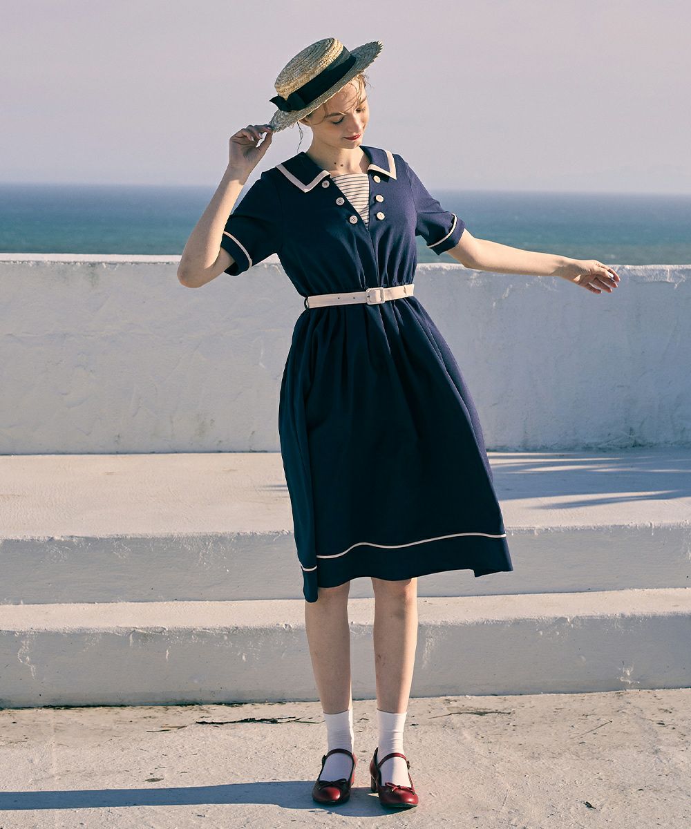 ダブル釦ボーダーヨークマリンワンピース/F i.n.t [50AE02h014] | F