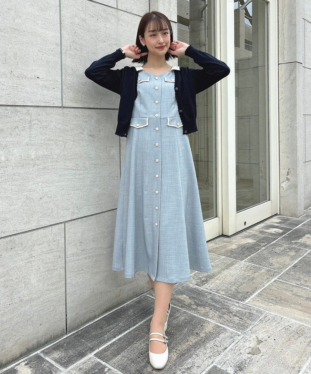 □ガラス風クリアフラワー釦UVカットニットカーディガン/F&A