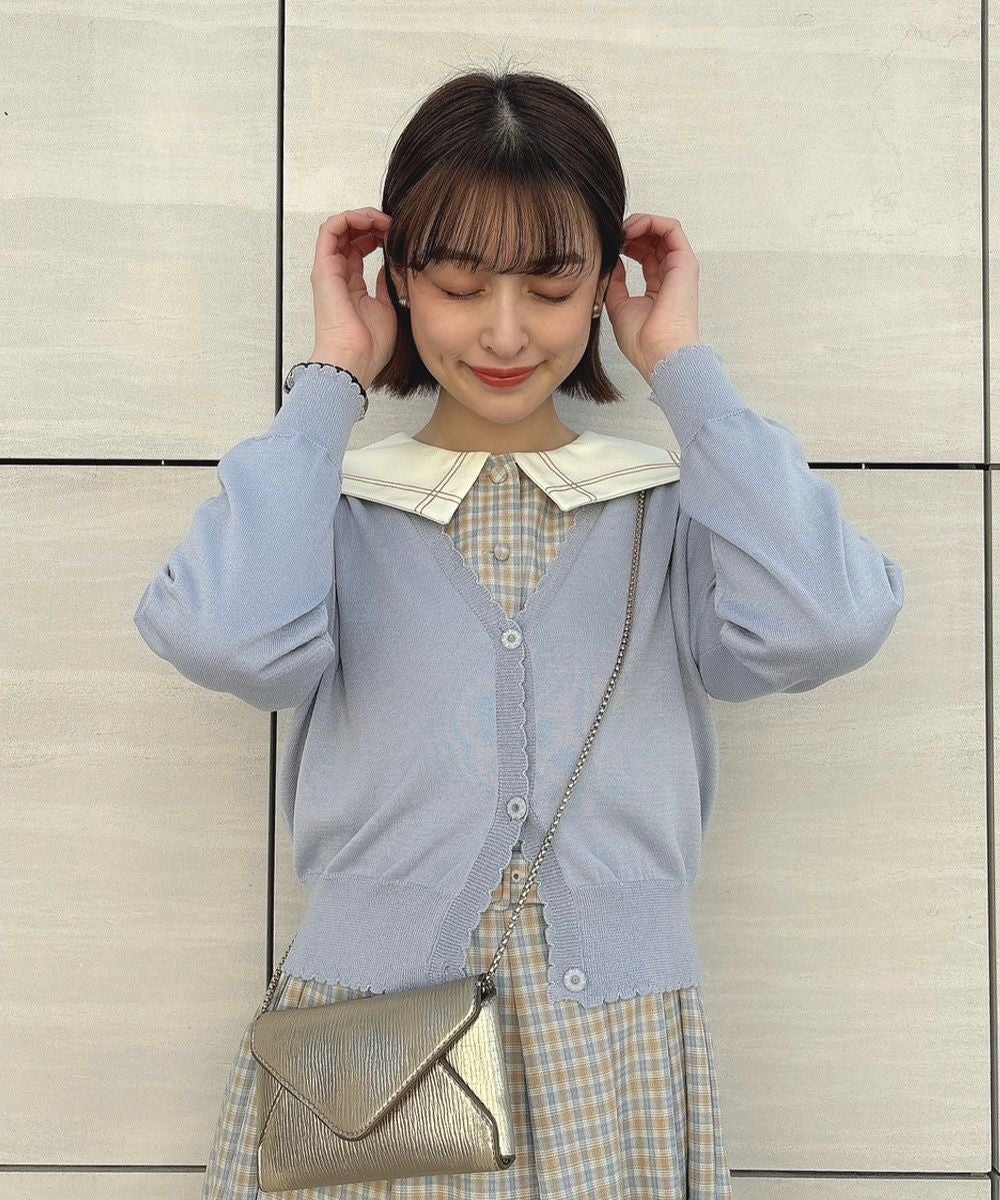 □ガラス風クリアフラワー釦UVカットニットカーディガン/F&A