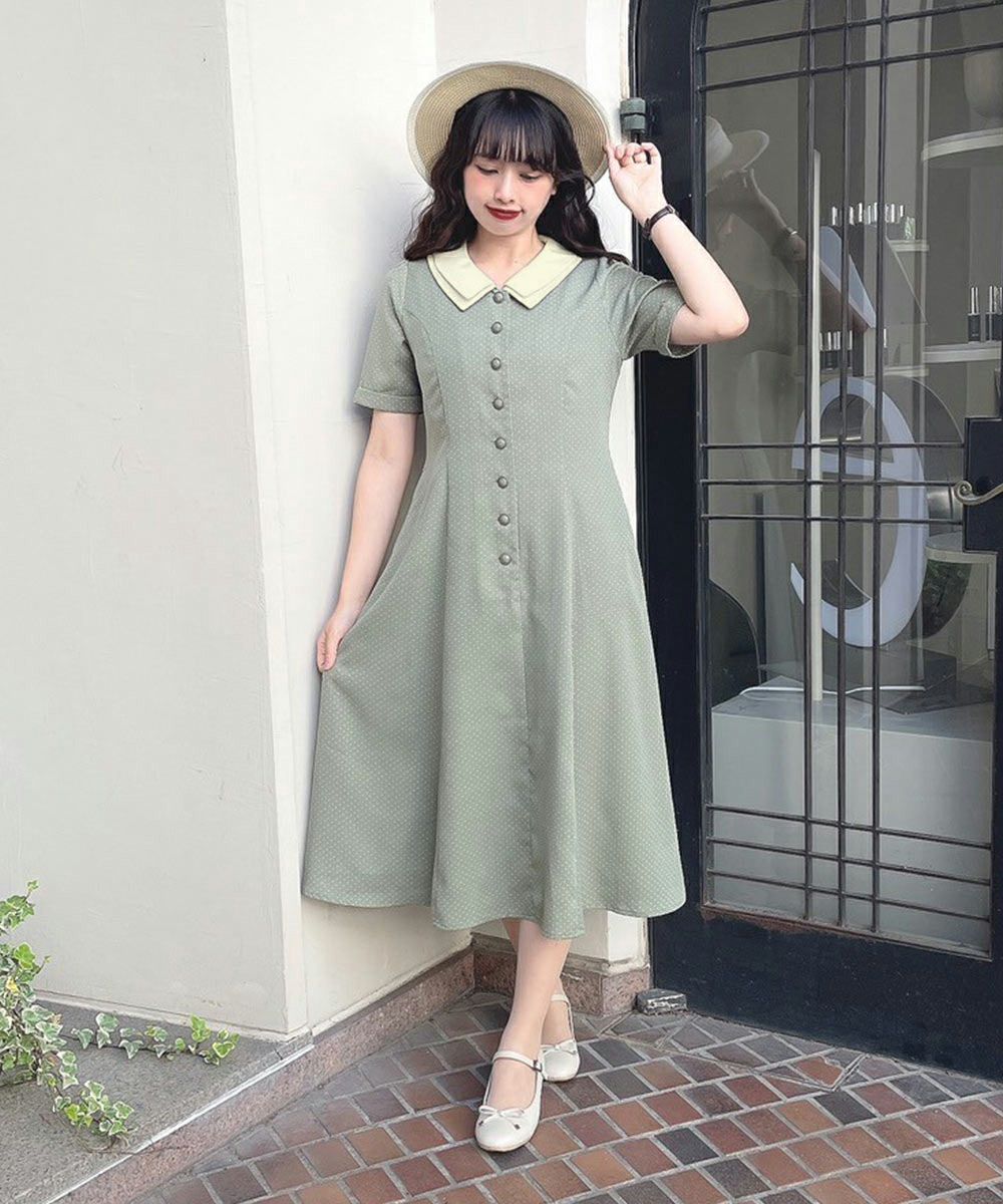 バックレースアップクレリックドットワンピース/F i.n.t [49AE02h011